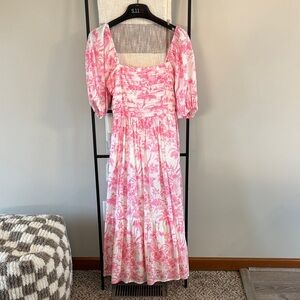LC Lauren Conrad Pink and White Floral Square-Neck Maxi Dress